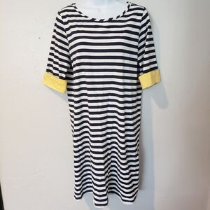 Basic Editions Small Navy Blue & White Stripes Shirt Dress Yellow Cuff
